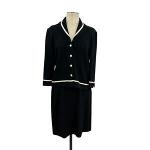 St. John Santana Knit Skirt Suit Blazer Set‎ Two Piece Black Stripe Size 6